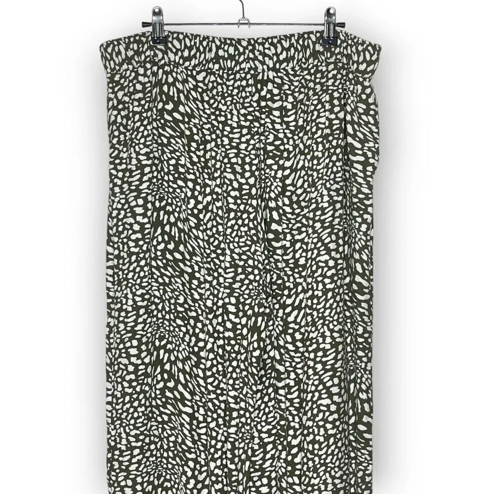 Ann Taylor Loft Wide Leg White Green Animal Print Crop Pants Women's Size Large